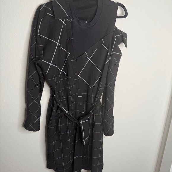 Maje Women's Black Razak Windowpane Plaid Cold Shoulder Dress - Size 3 - Picture 2 of 6